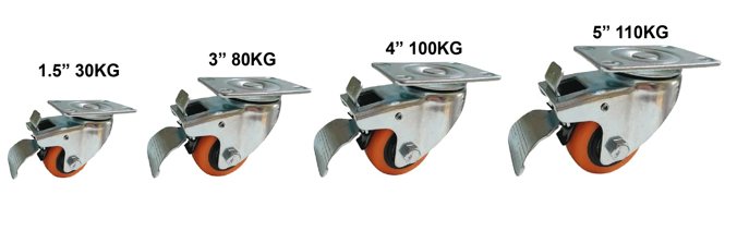 RUEDA INDUSTRIAL GIRATORIA NARANJA CON FRENO